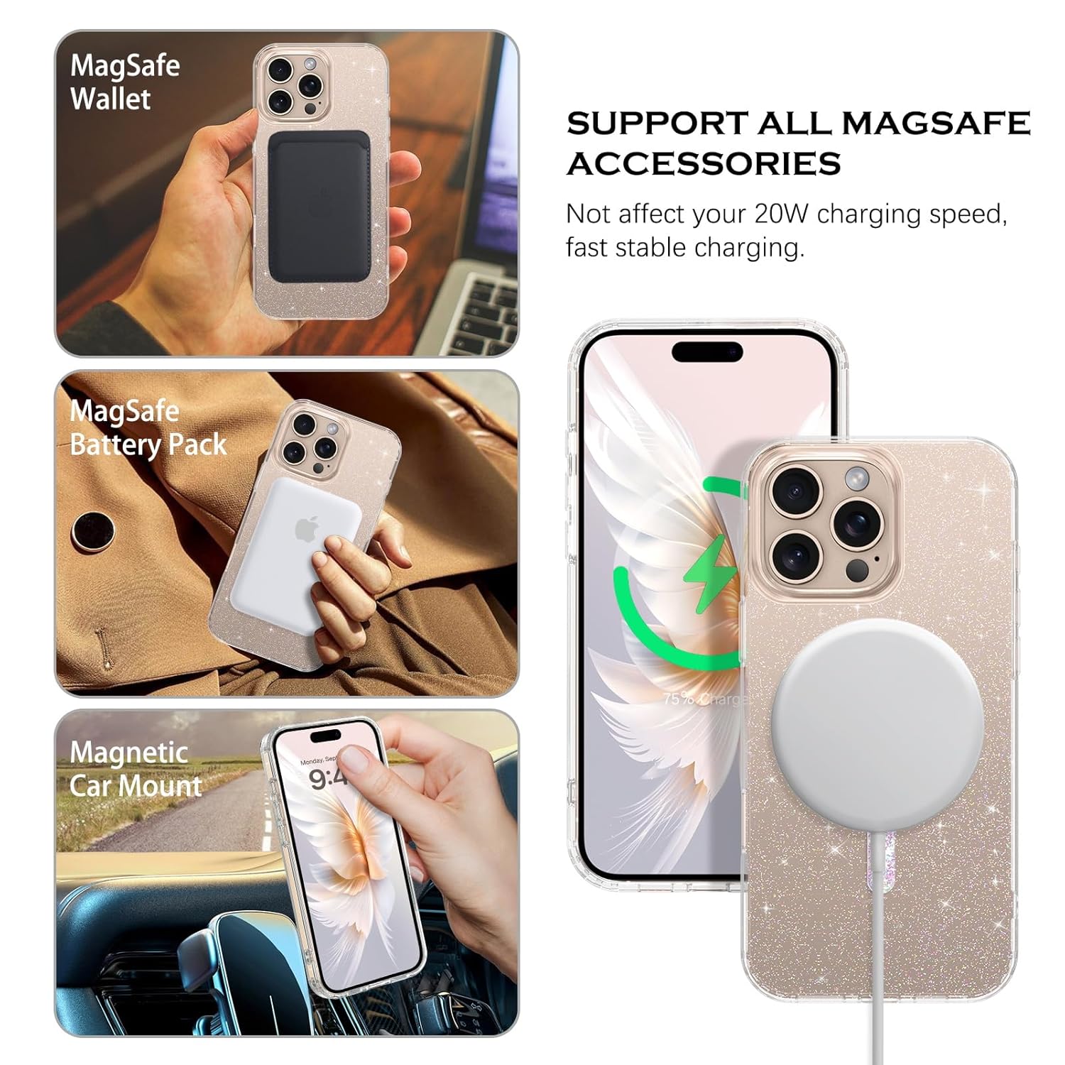 Compatible with Magsafe Sparkling Design Slim Anti-Fingerprint for iPhone