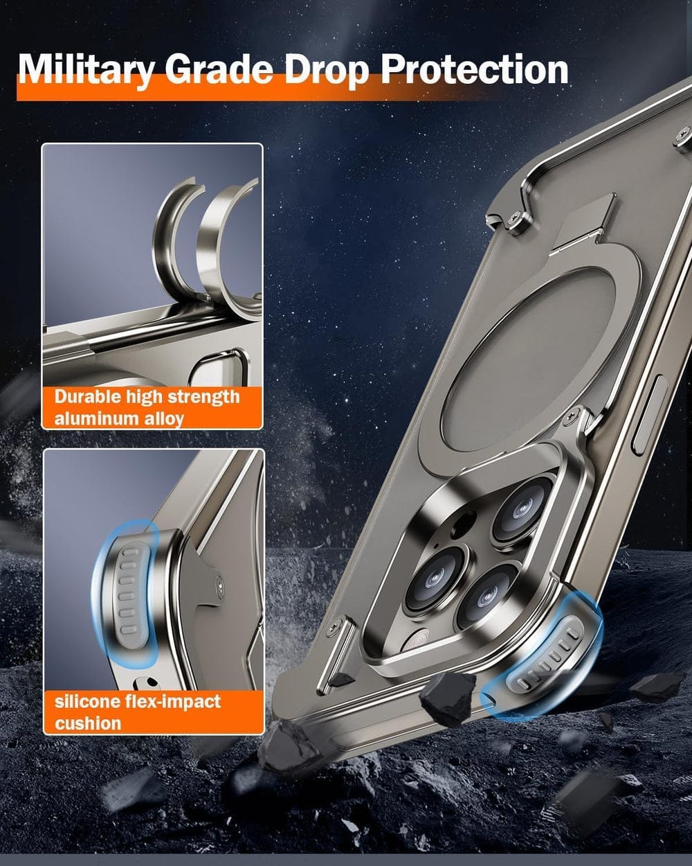 Metal Frameless Armoured Case with Kickstand For iPhone