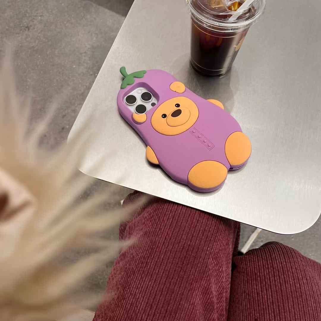 Bear Brinjal Silicon Case For iPhone