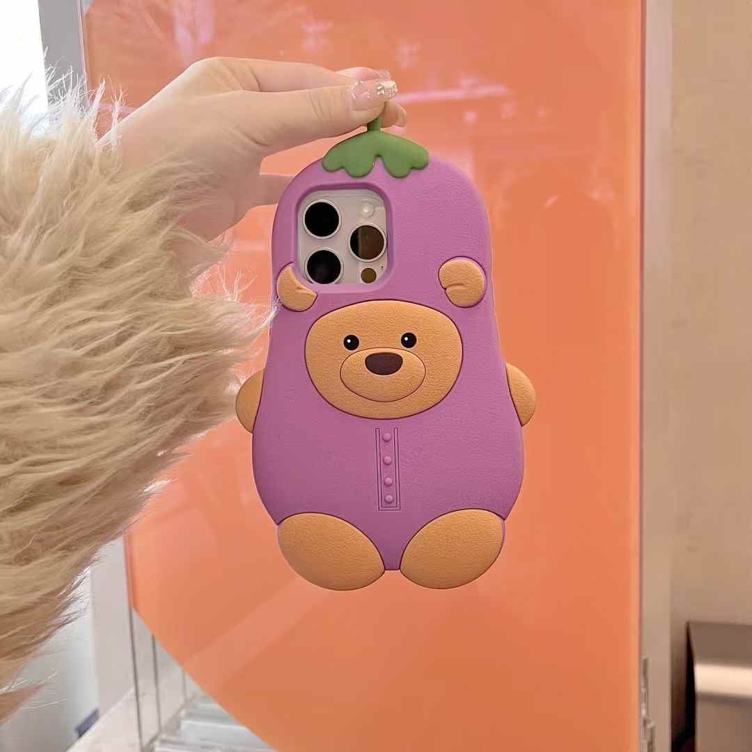 Bear Brinjal Silicon Case For iPhone