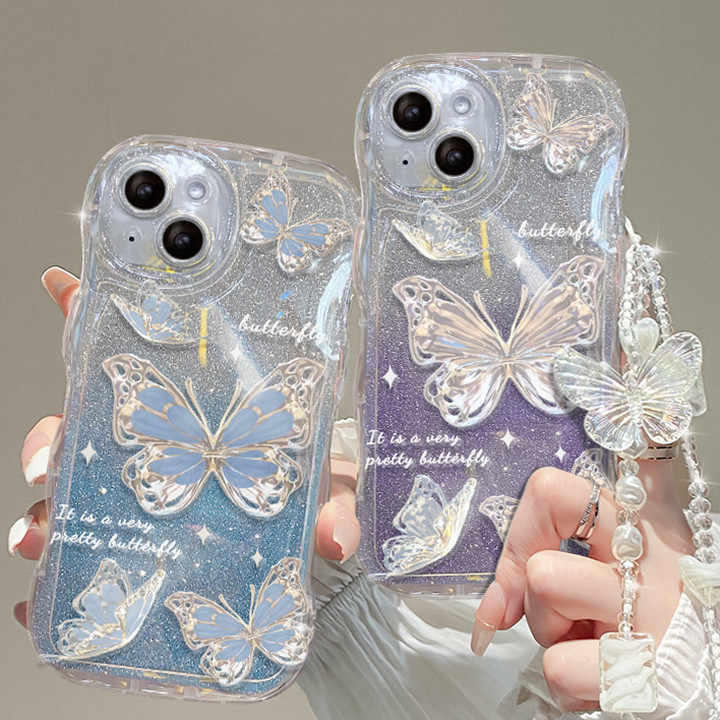 Fashion Gradual Colors Glitter TPU Butterfly Phone Case